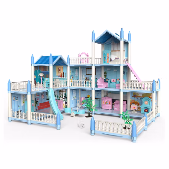 Vendas diretas da fábrica fingir jogo conjunto meninas casa dos sonhos crianças villa azul diy casa de boneca brinquedos móveis casa de bonecas luxuosa casa de bonecas