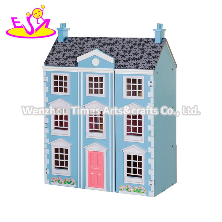 New Hottest Blue Wooden Georgian Dolls House Kits for Children W06A419