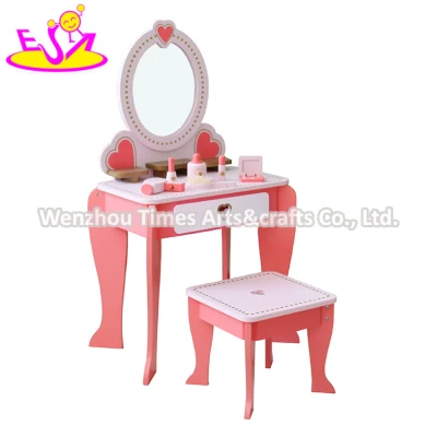 Mesa de maquiagem de brinquedo de madeira branca para meninas lançada no atacado com 10% de desconto W08h102