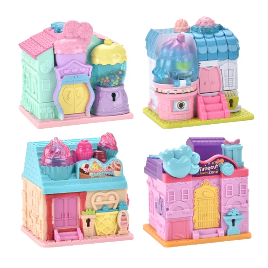 Surpresa Toy Mini House Playset Series com 4 Mini Brinquedos Misteriosos Exclusivos Casa de Sobremesa, Café Padaria e Casa de Jogos Exibição Interior Realista Presente de Boneca para Crianças