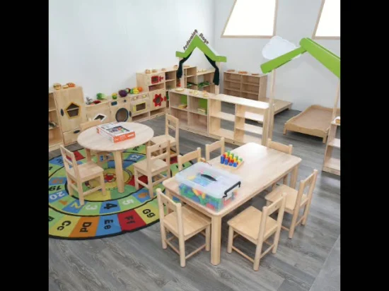 Móveis de jardim de infância infantil, móveis de sala de aula de berçário, móveis de madeira empilháveis ​​para estudantes modernos, móveis infantis para pré-escola e creche