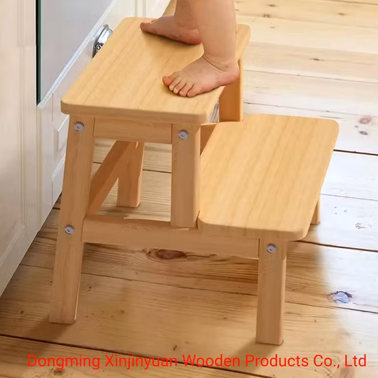 Banquinho de dois degraus de madeira para sala de estar Escada pequena para uso doméstico Cozinha Crianças 2 em 1 banheiro Banquinho com degrau para bebê com corrimão